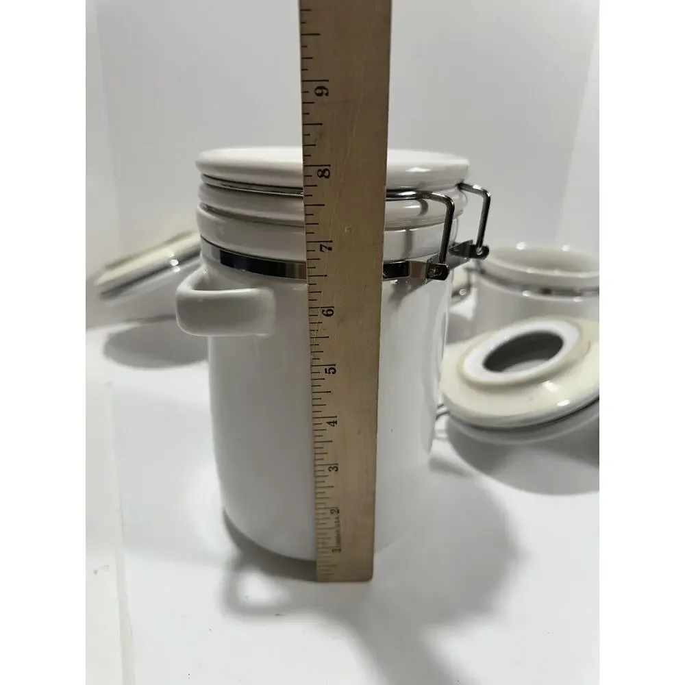 Linens N Things Set Of 4 Canisters Lock Jar airtight seal White Canister‎ Coffee